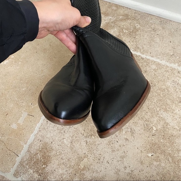 Italeau Black Leather Eyelet Perforated Waterproof Shin High Pointed Boots - Picture 5 of 6